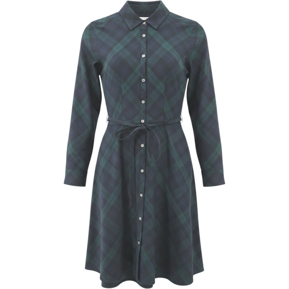 UNTUCKit For Her Holly Plaid Shirt Dress Navy Green Long Sleeve Belted 4 40310